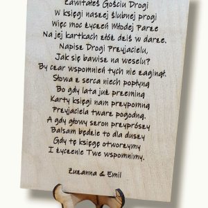 Drewniana tabliczka do Księgi Gości.