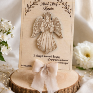 Tabliczka na Komunię z aniołkiem - chłopiec